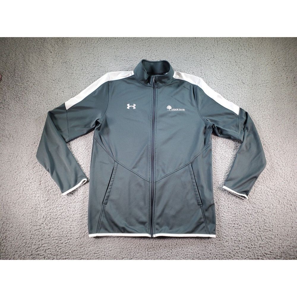 Under Armour Rival Track Jacket Mens Meduim Green Long Sleeve Full Zip Mock Neck